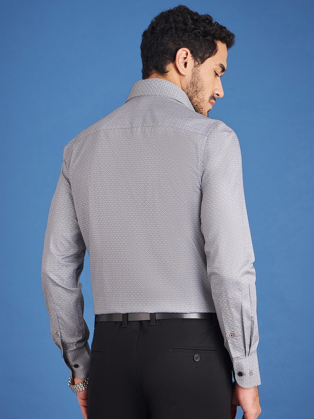 Regular Fit Formal Paisley Grey Shirt For Men