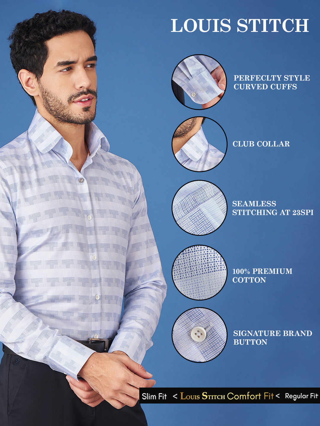 Regular Fit Formal Abstract Blue Shirt For Men