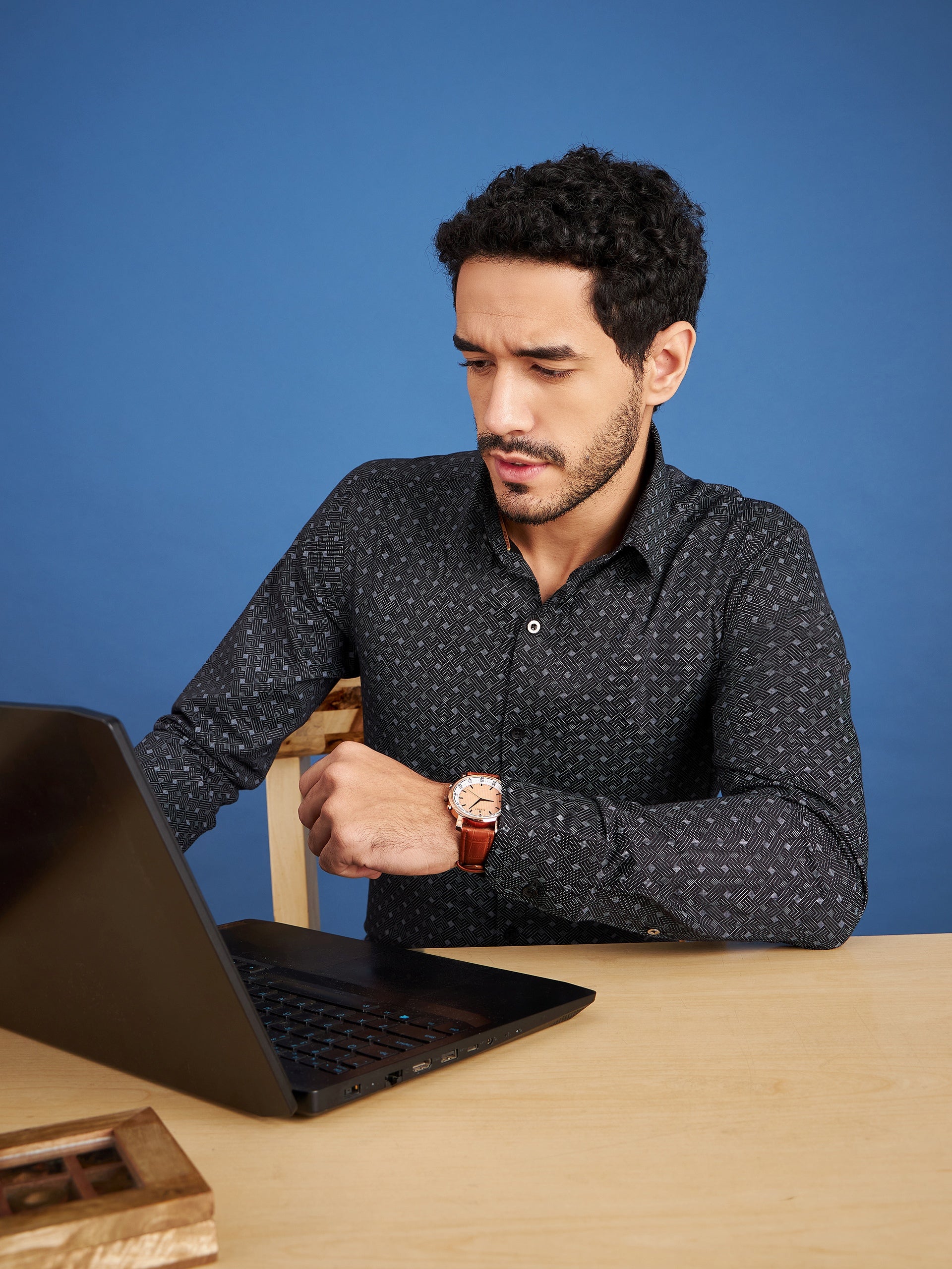 Regular Fit Formal Graphic Black Shirt For Men