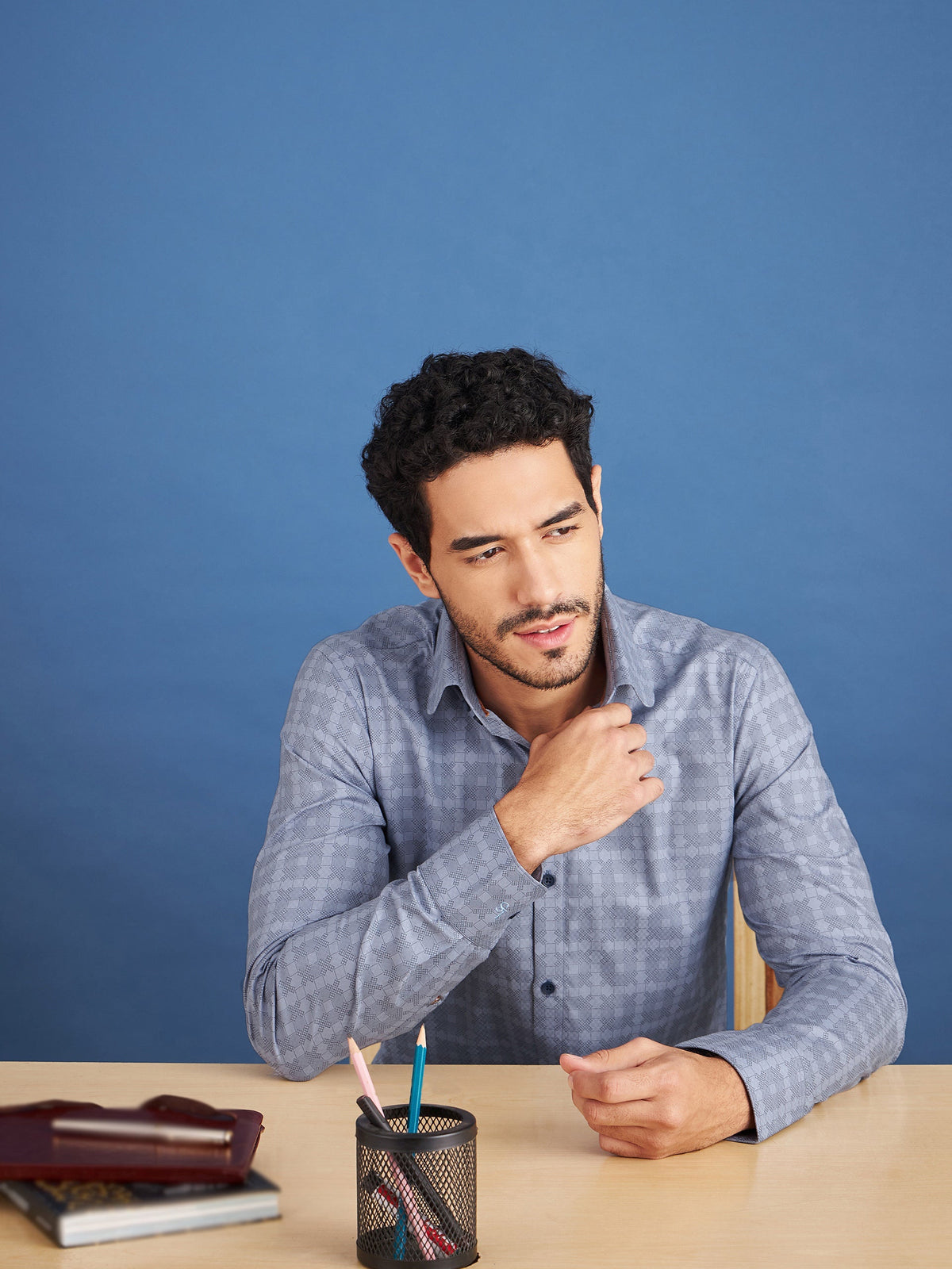 Regular Fit Formal Graphic Blue Shirt For Men