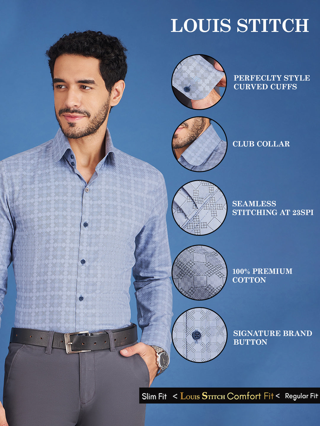 Regular Fit Formal Graphic Blue Shirt For Men