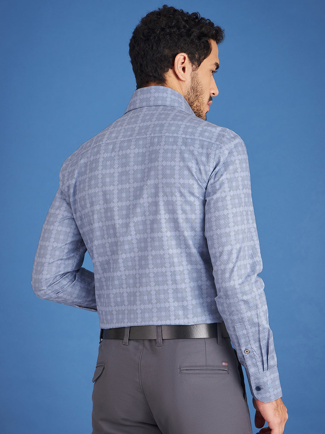 Regular Fit Formal Graphic Blue Shirt For Men