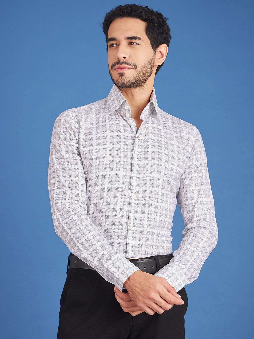 Regular Fit Formal Graphic White Shirt For Men