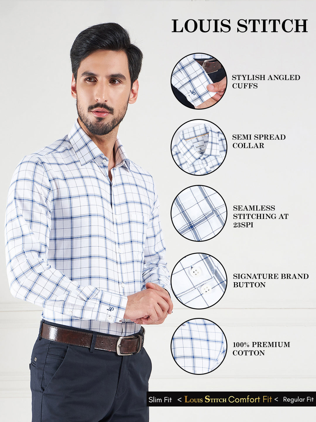 Regular Fit Gingham Checks White Shirt For Men