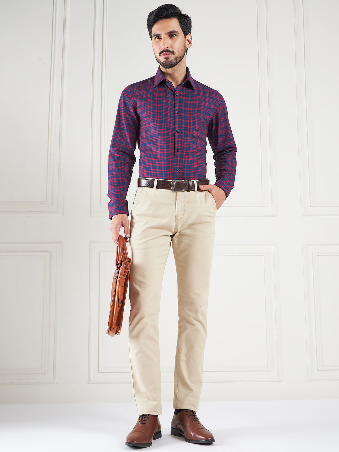 Regular Fit Gingham Checks Blue Shirt For Men