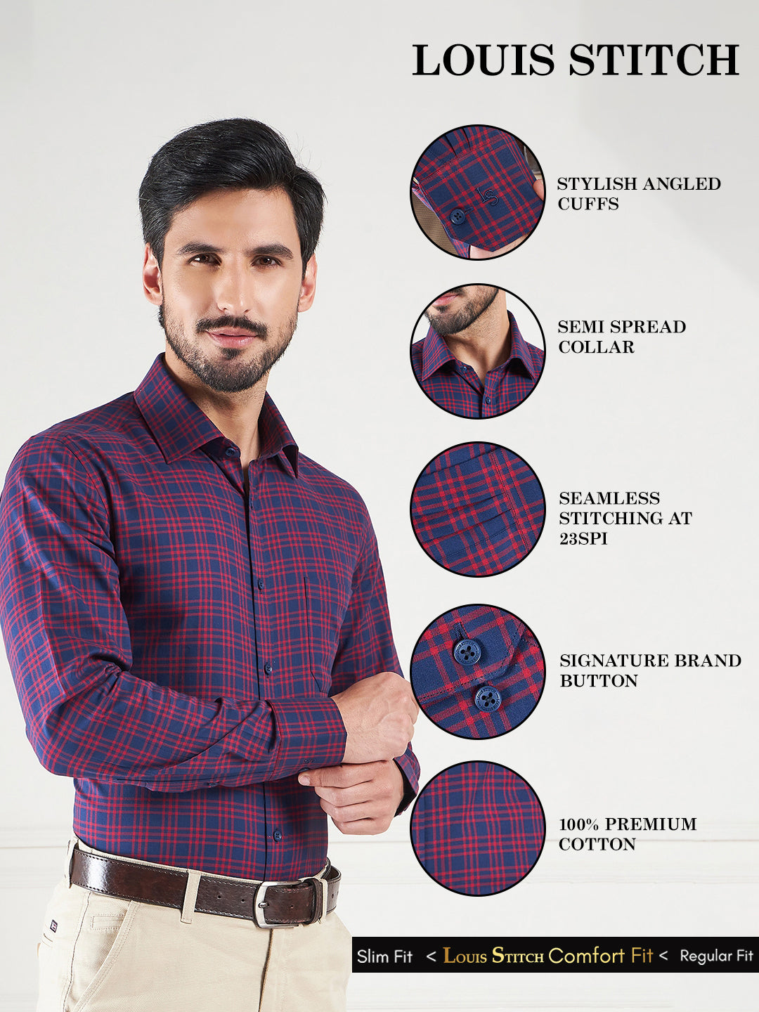 Regular Fit Gingham Checks Blue Shirt For Men