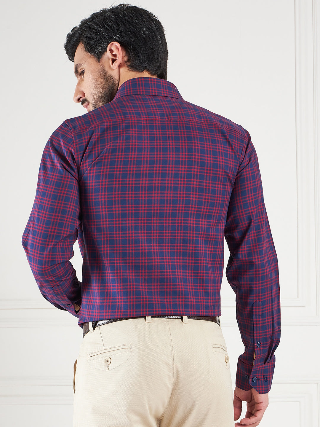 Regular Fit Gingham Checks Blue Shirt For Men