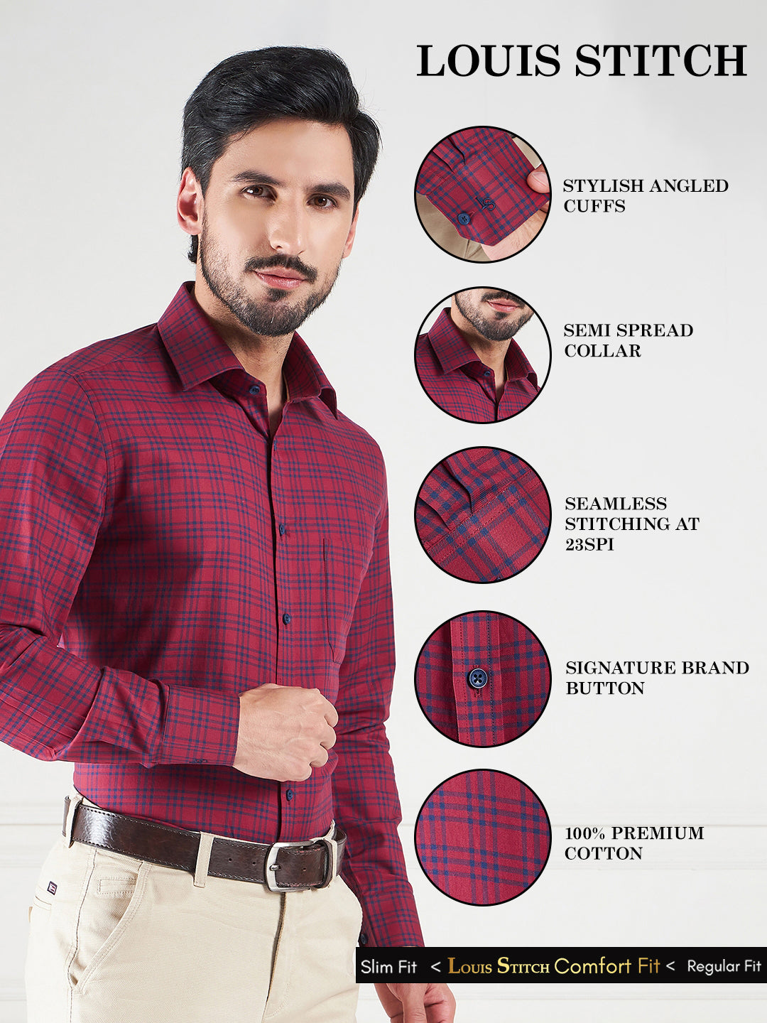 Regular Fit Gingham Checks Red Shirt For Men