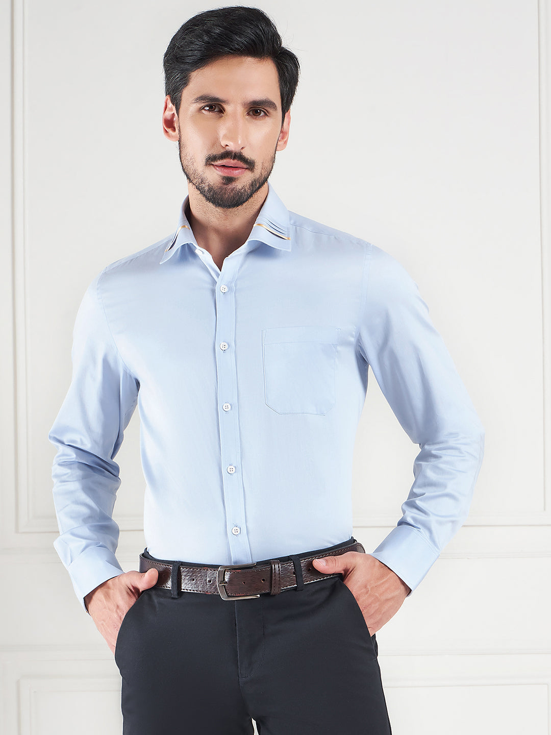 Regular Fit Solid Blue Shirt For Men
