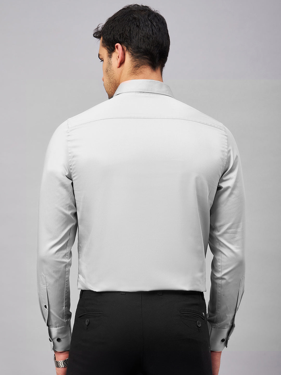 Regular Fit Semi Formal Solid Grey Shirt For Men
