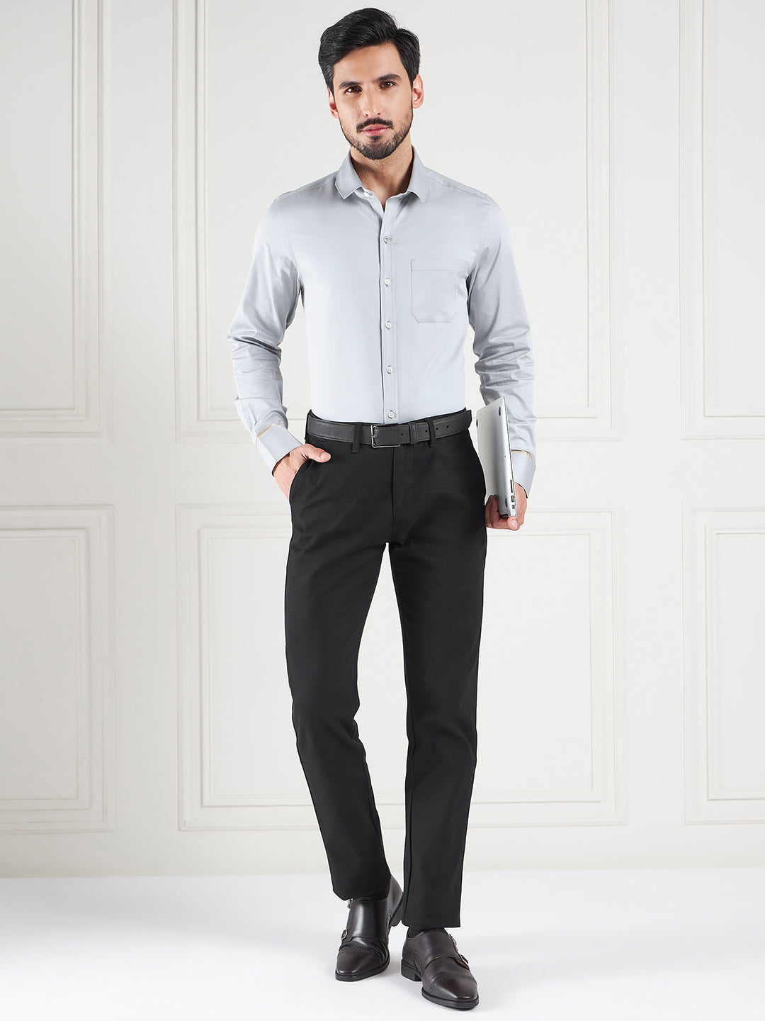 Regular Fit Grey Shirt For Men