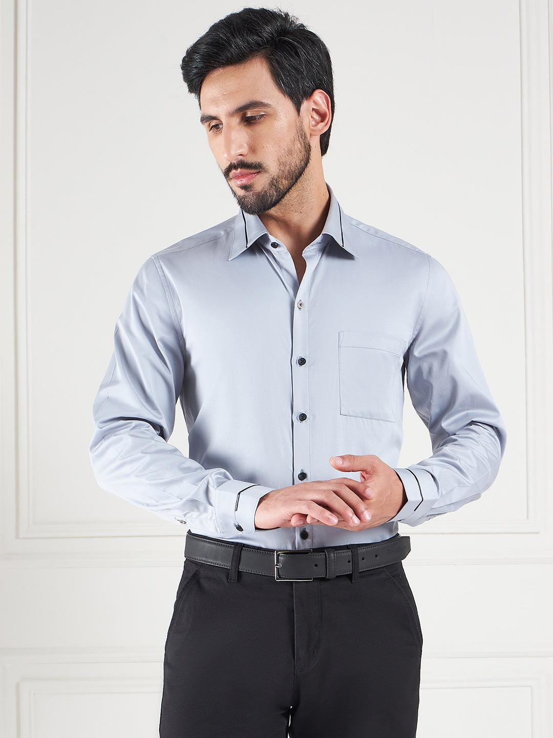 Regular Fit Solid Grey Shirt For Men