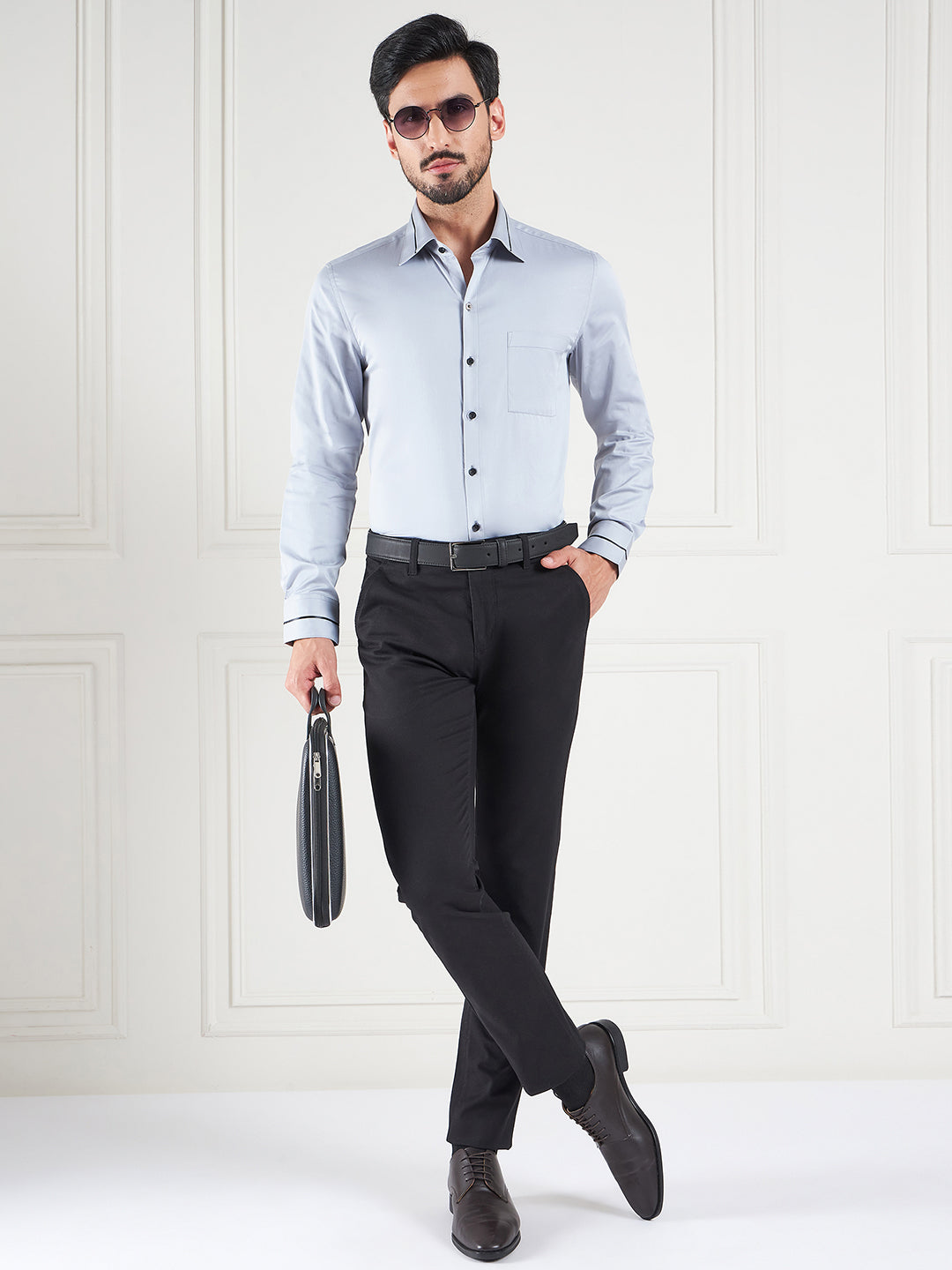 Regular Fit Solid Grey Shirt For Men