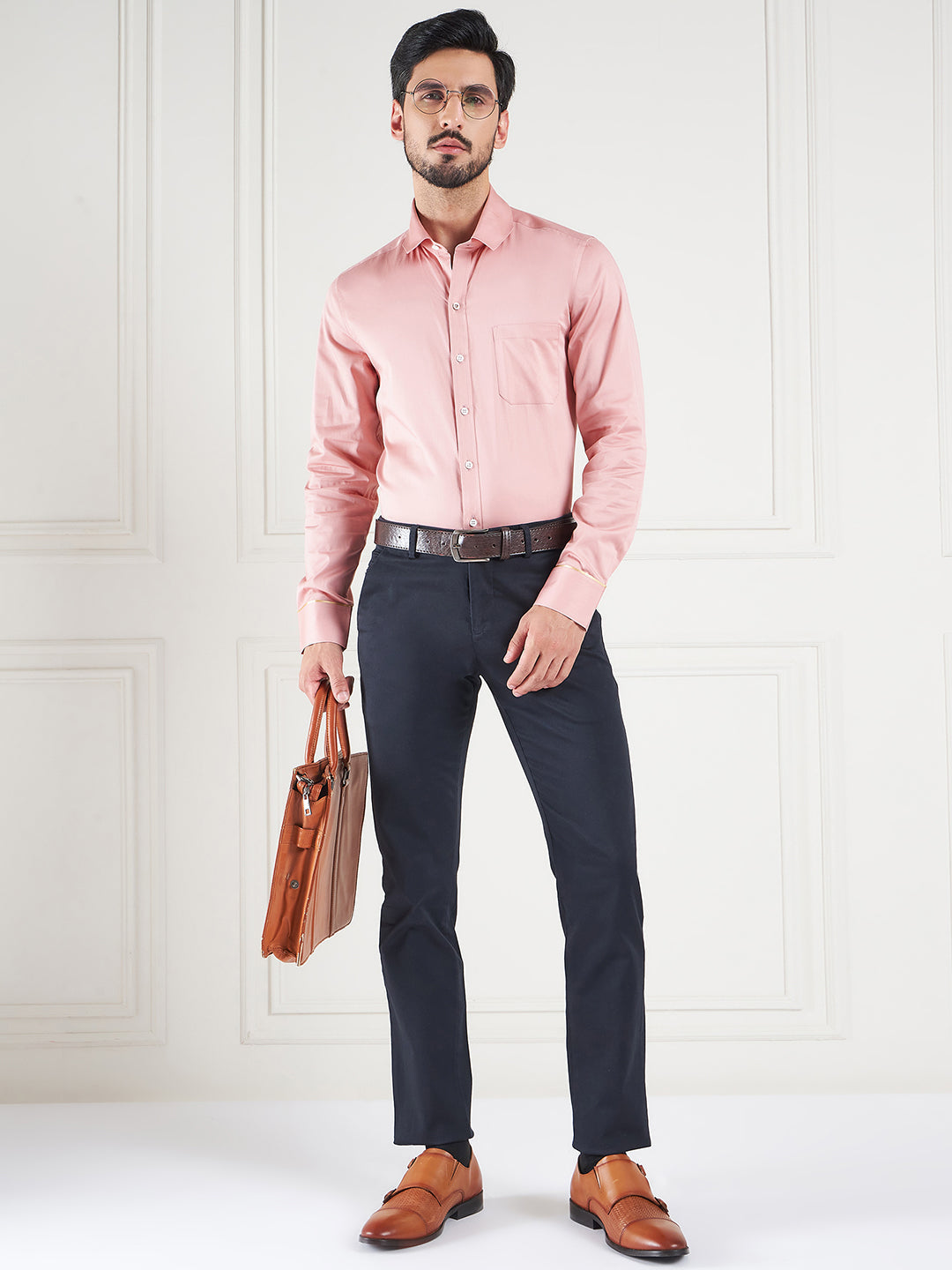 Regular Fit Solid Pink Shirt For Men