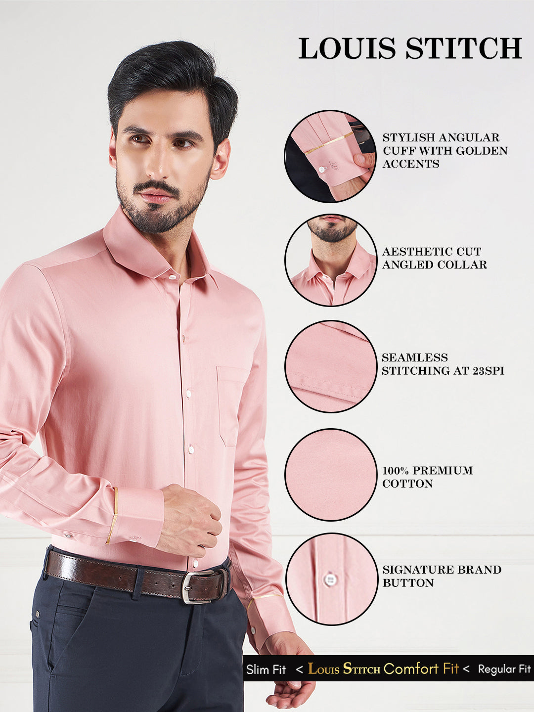 Regular Fit Solid Pink Shirt For Men
