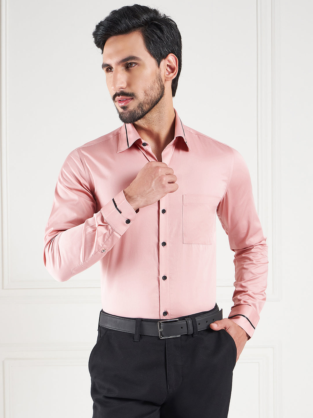 Regular Fit Solid Pink Shirt For Men