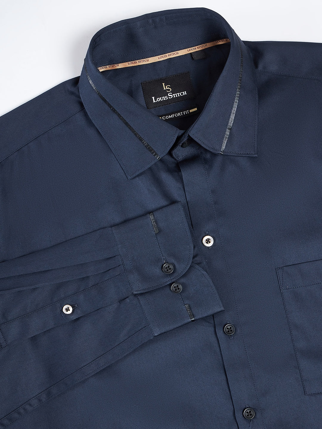 Regular Fit Solid Navy Blue Shirt For Men