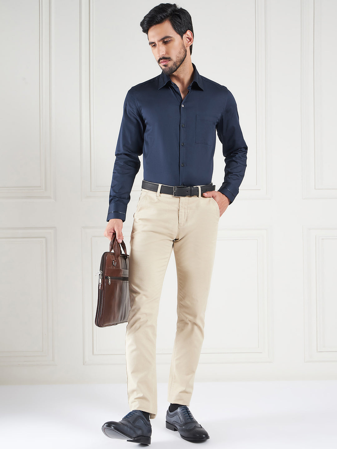 Regular Fit Solid Navy Blue Shirt For Men