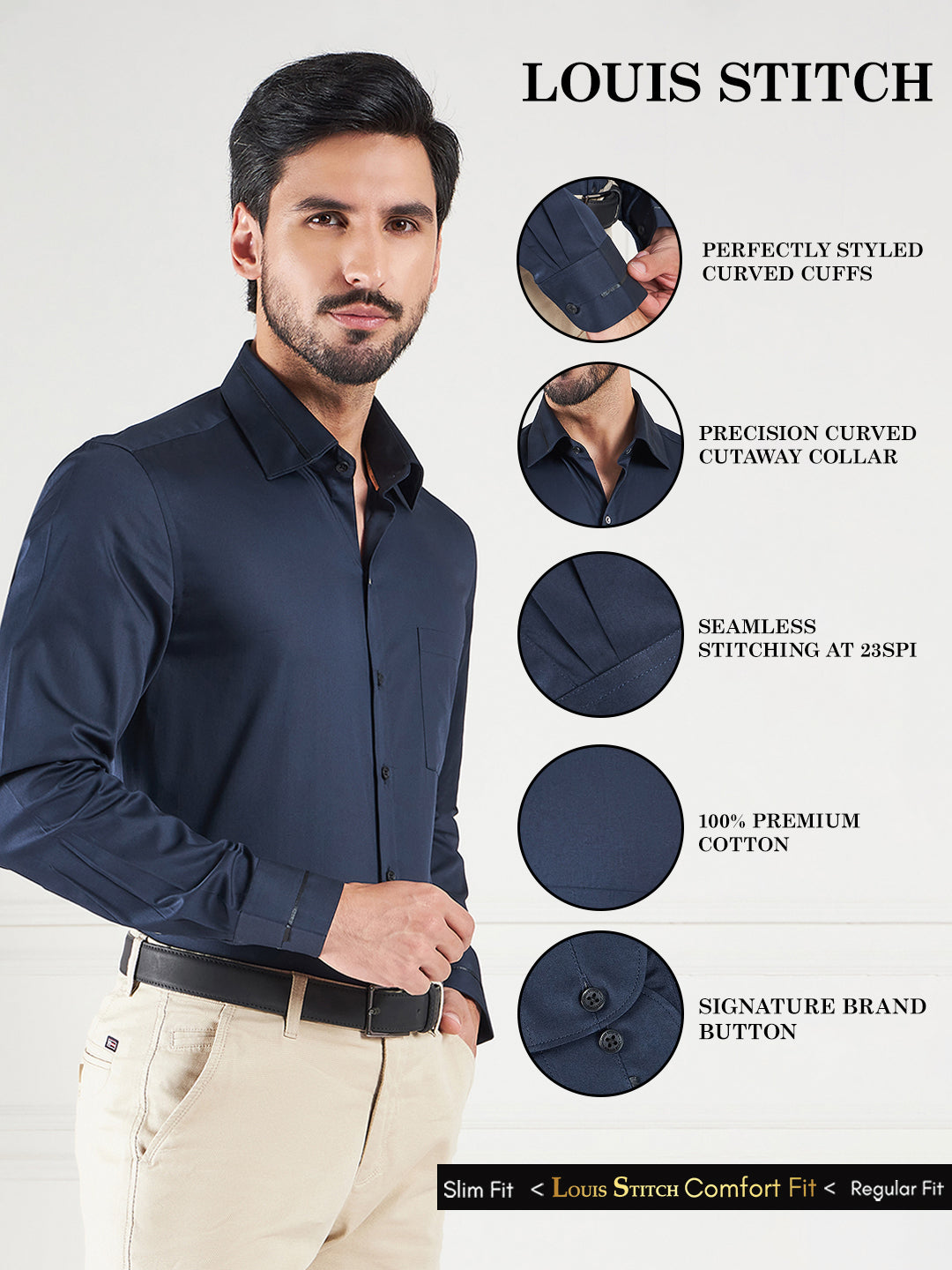 Regular Fit Solid Navy Blue Shirt For Men