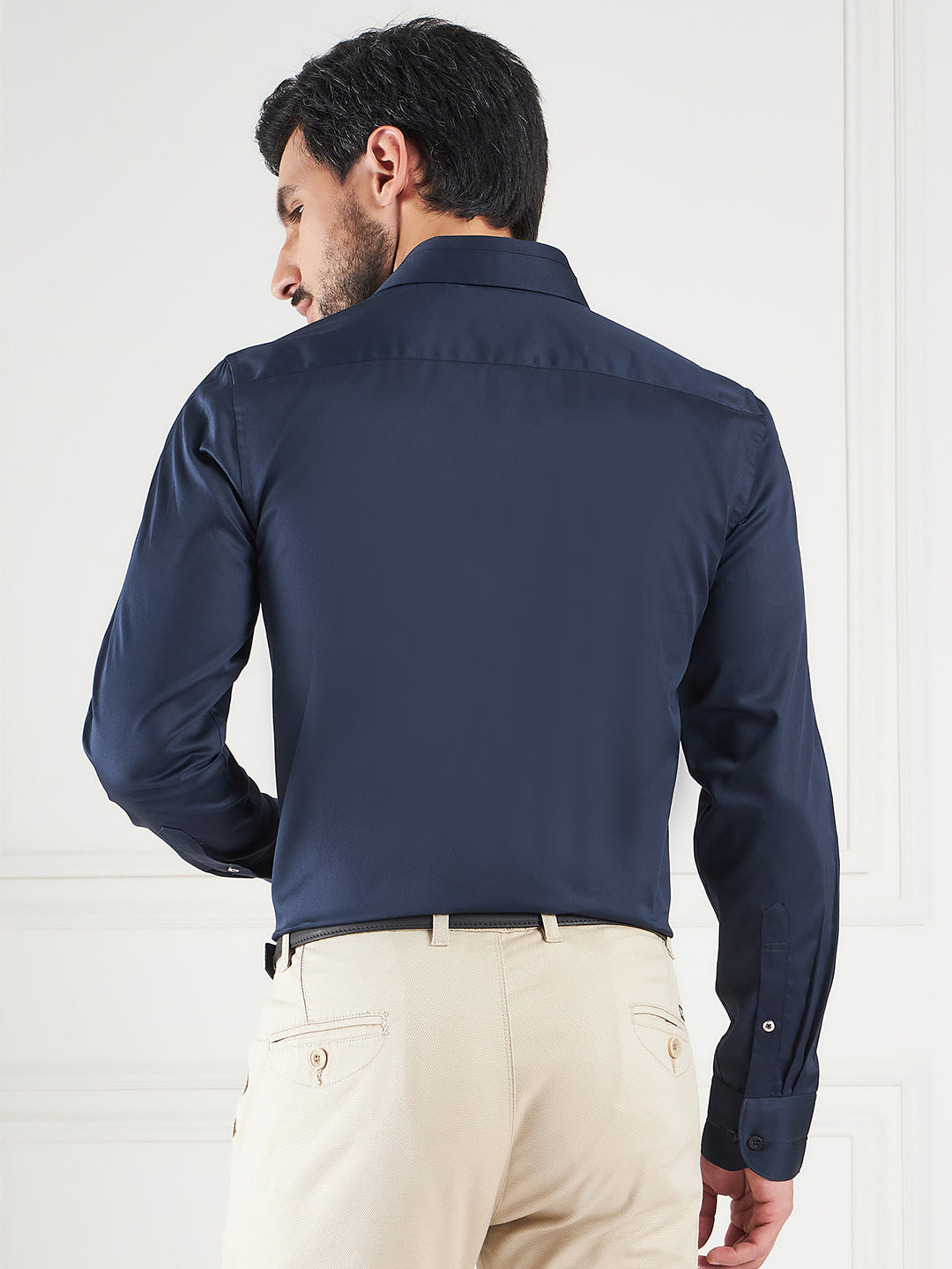 Regular Fit Solid Navy Blue Shirt For Men