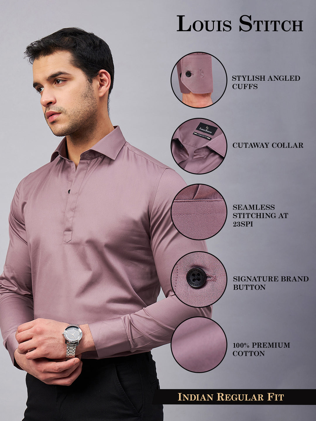 Regular Fit Semi Formal Solid Pink Shirt For Men