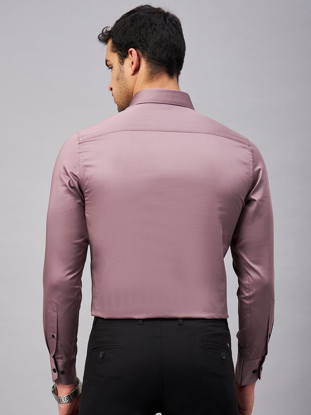 Regular Fit Semi Formal Solid Pink Shirt For Men