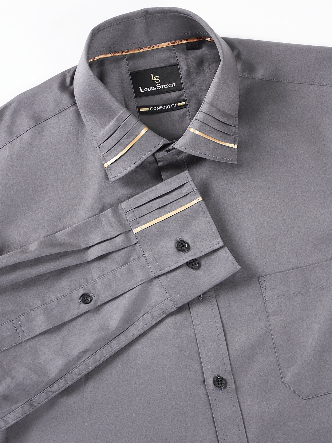 Regular Fit Solid Grey Shirt For Men