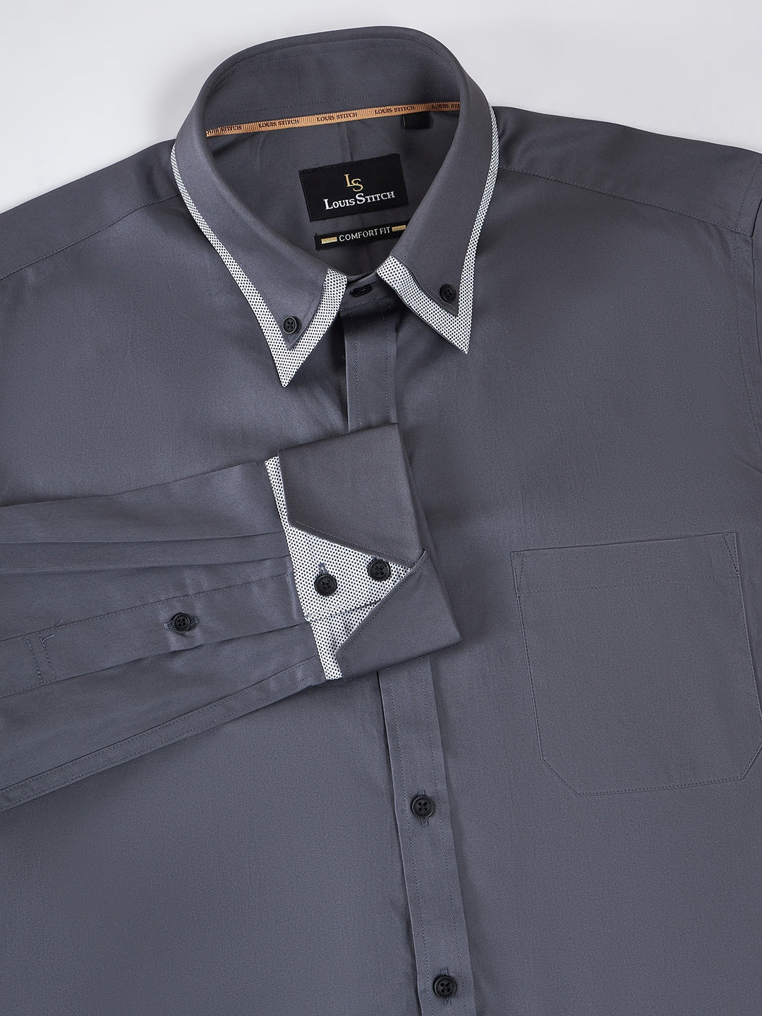 Regular Fit Solid Grey Shirt For Men