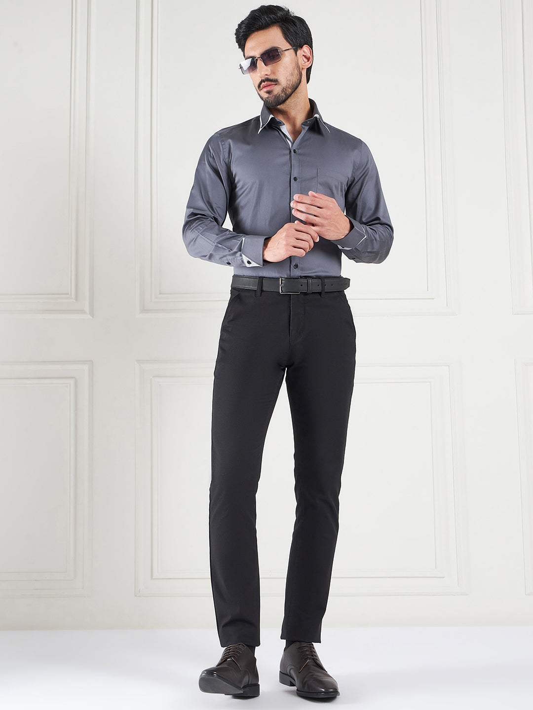 Regular Fit Solid Grey Shirt For Men