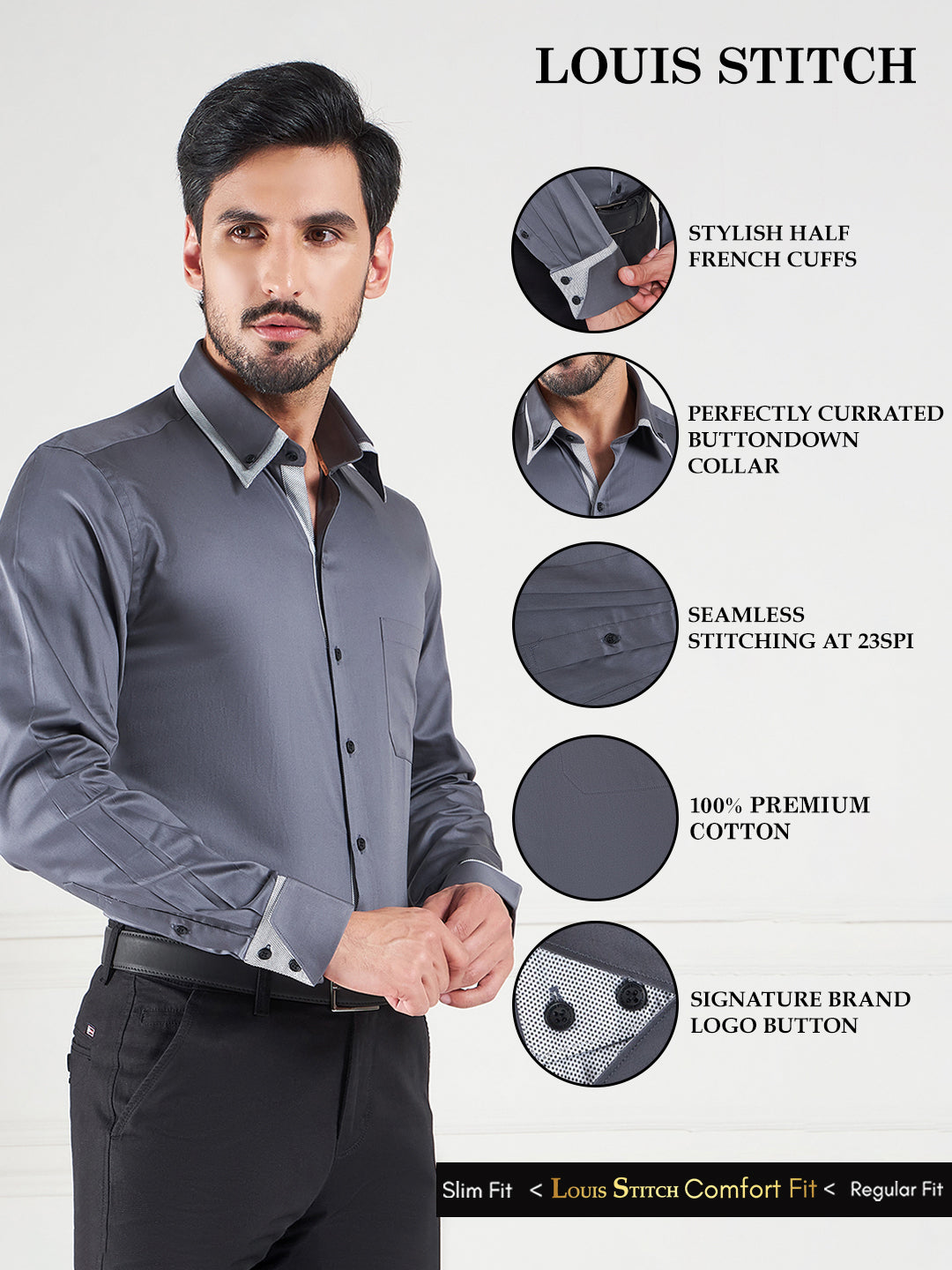 Regular Fit Solid Grey Shirt For Men