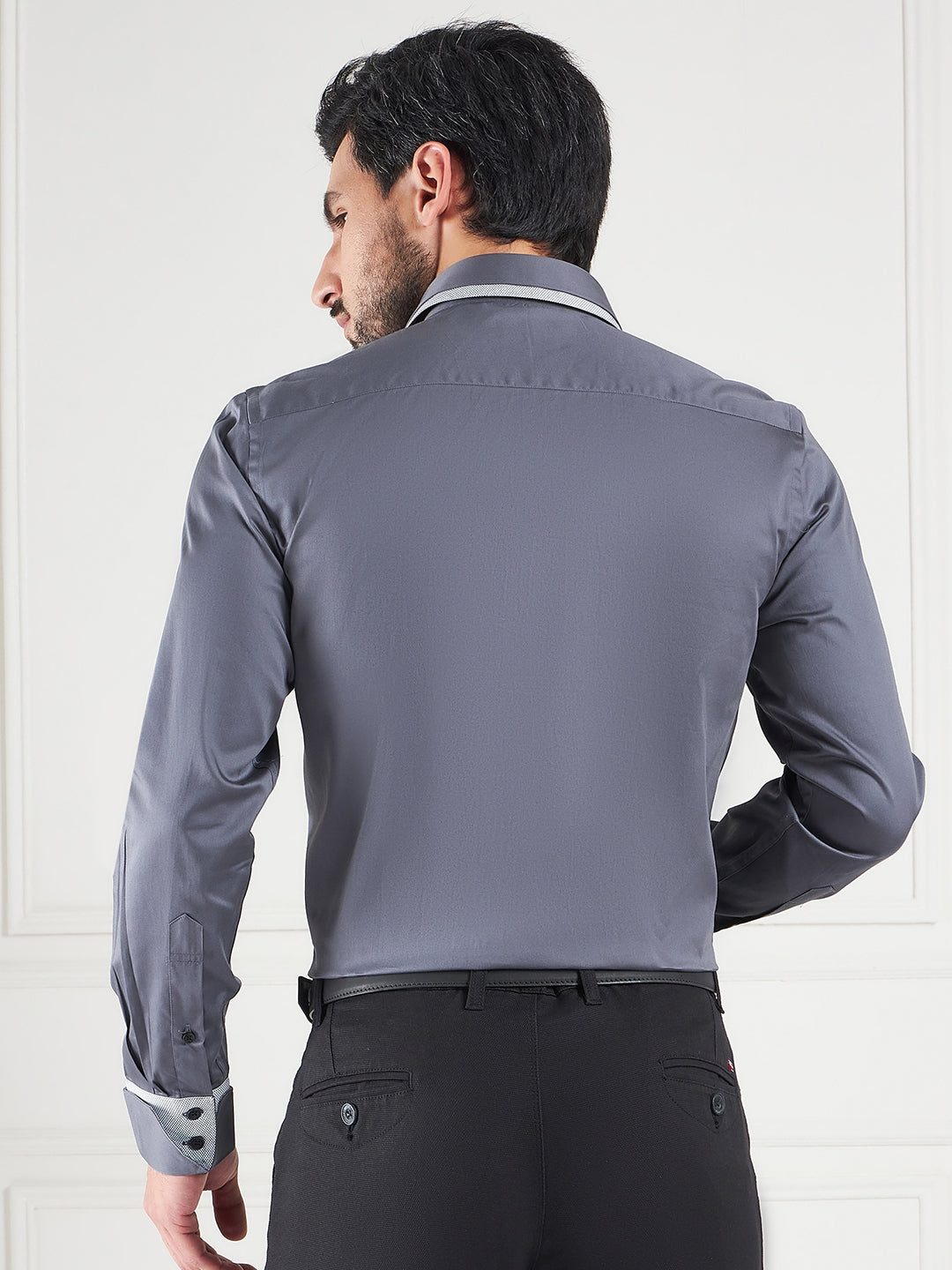 Regular Fit Solid Grey Shirt For Men