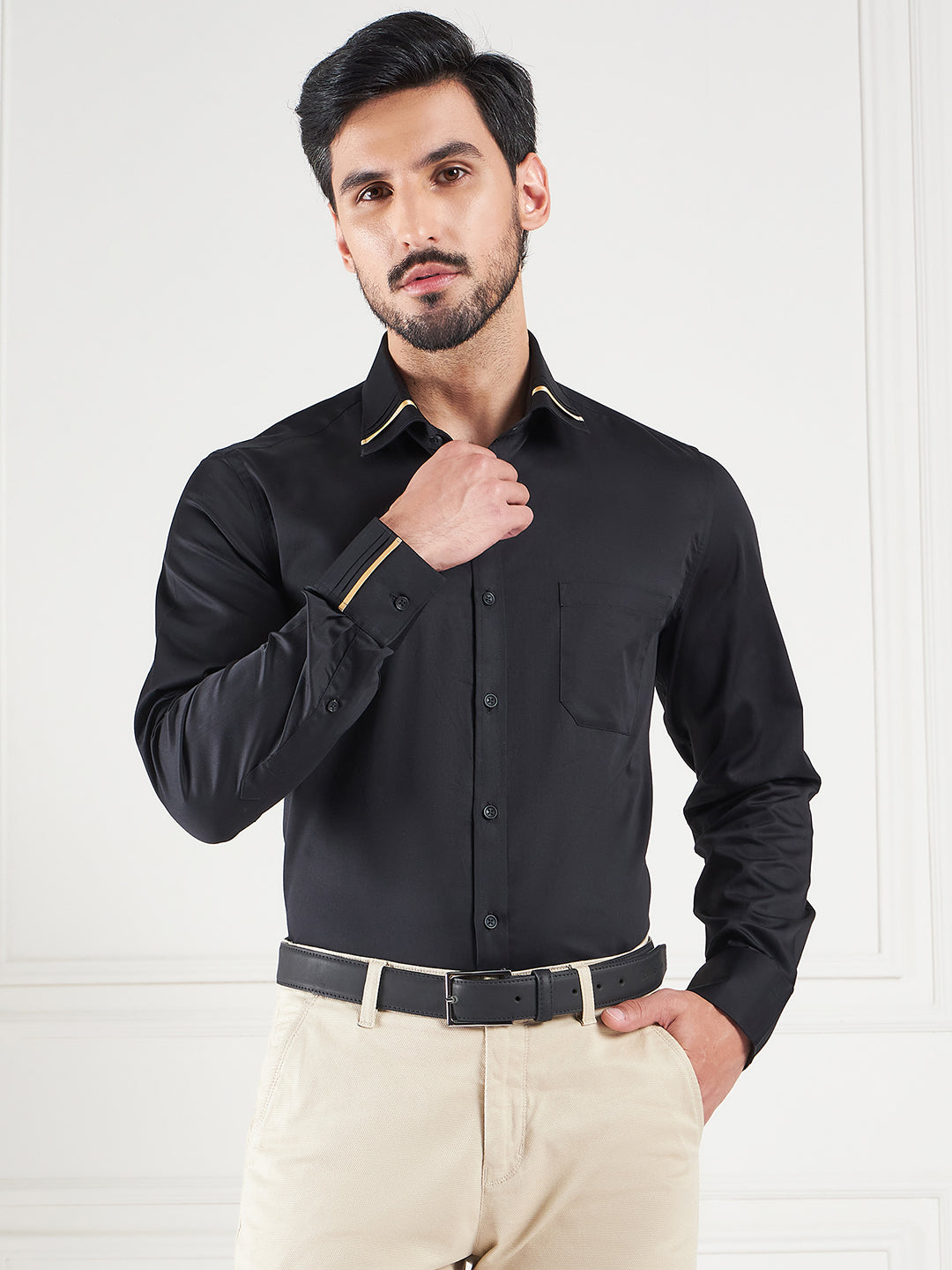 Regular Fit Solid Black Shirt For Men