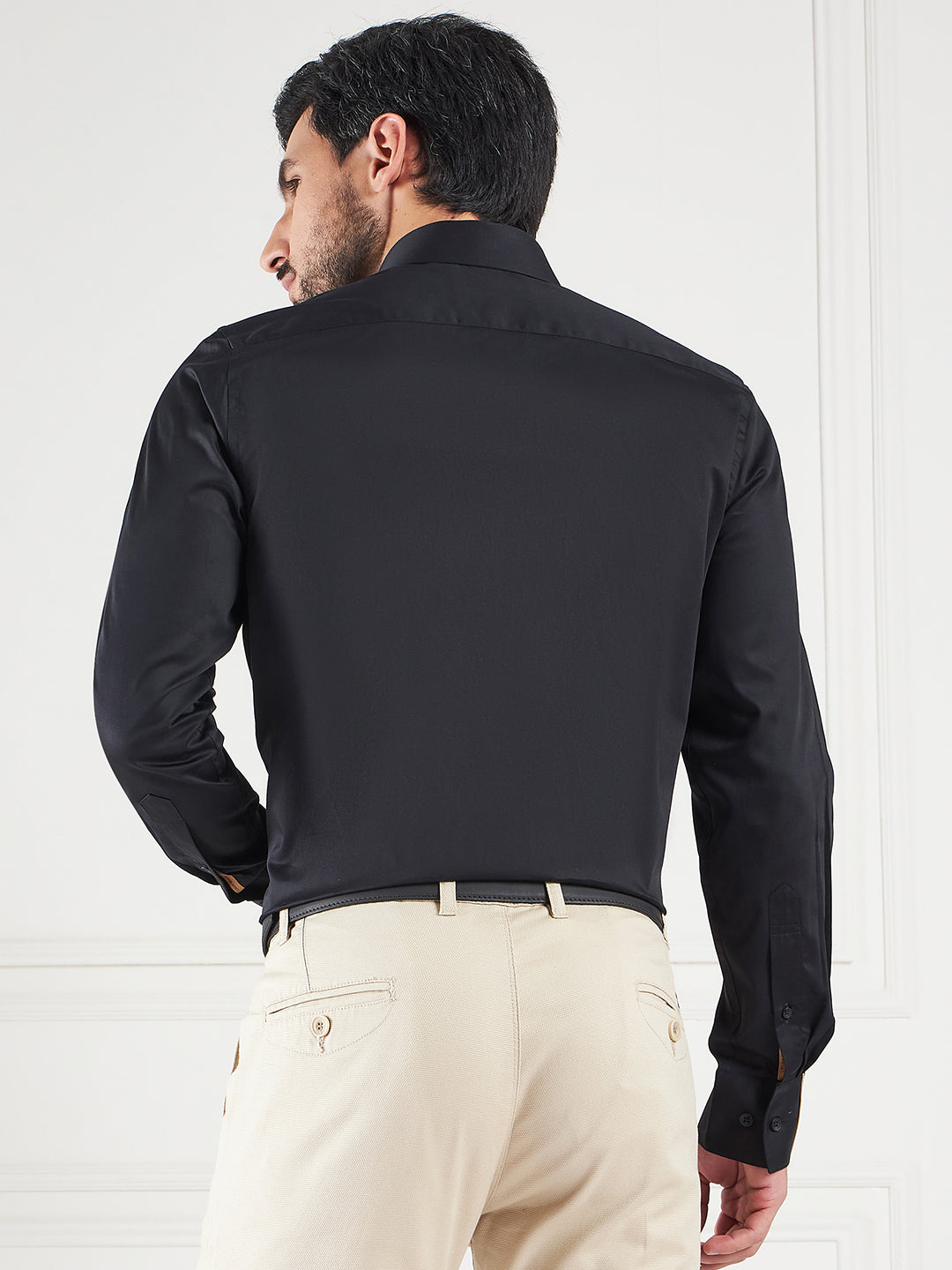 Regular Fit Solid Black Shirt For Men