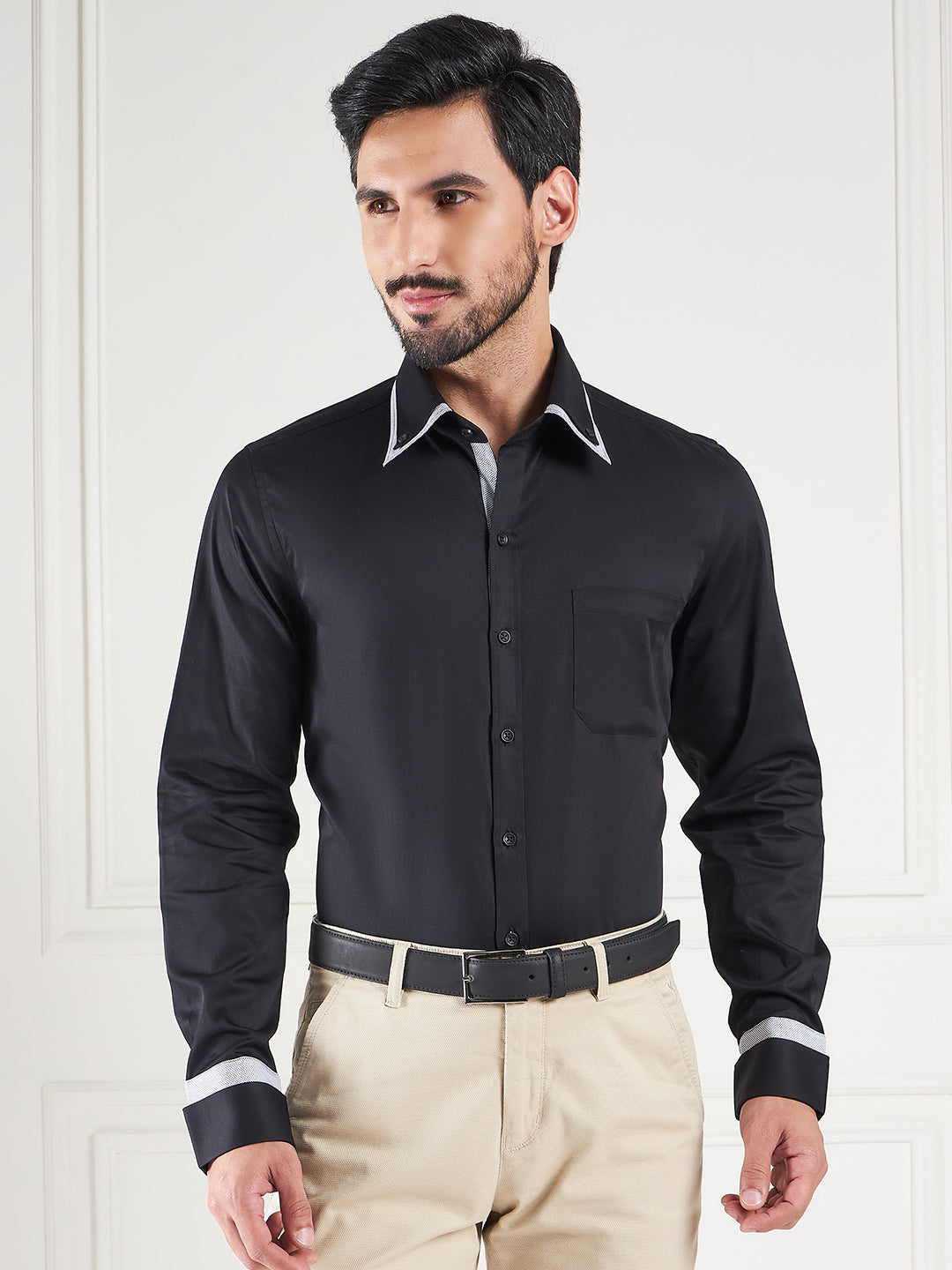 Regular Fit Solid Black Shirt For Men