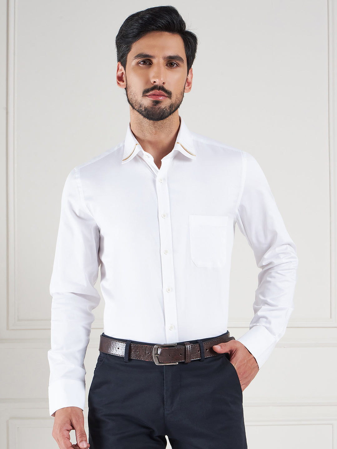 Regular Fit Solid White Shirt For Men