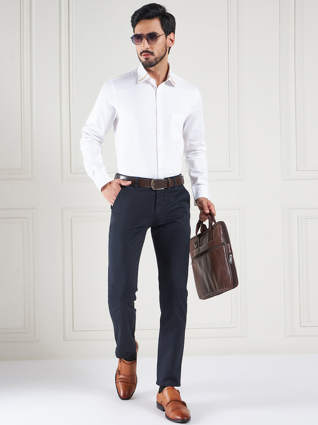 Regular Fit Solid White Shirt For Men