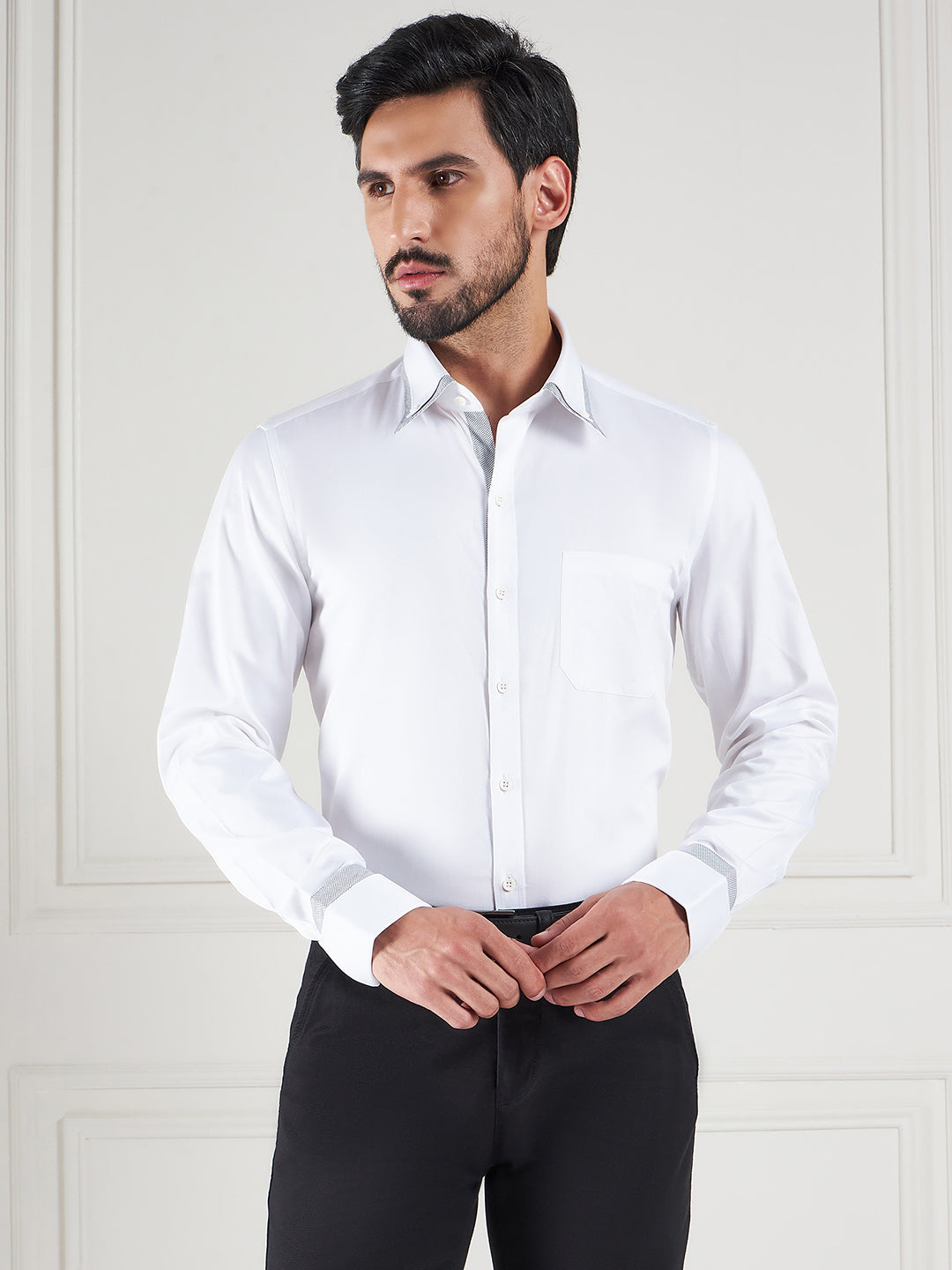 Regular Fit Solid White Shirt For Men