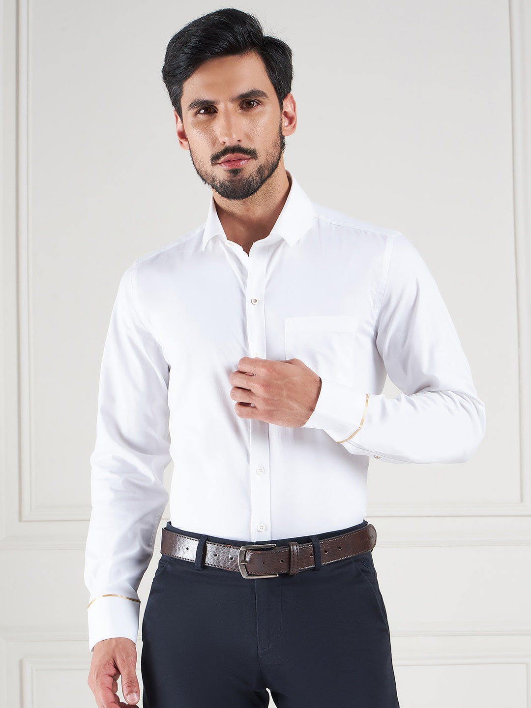 Regular Fit Solid White Shirt For Men