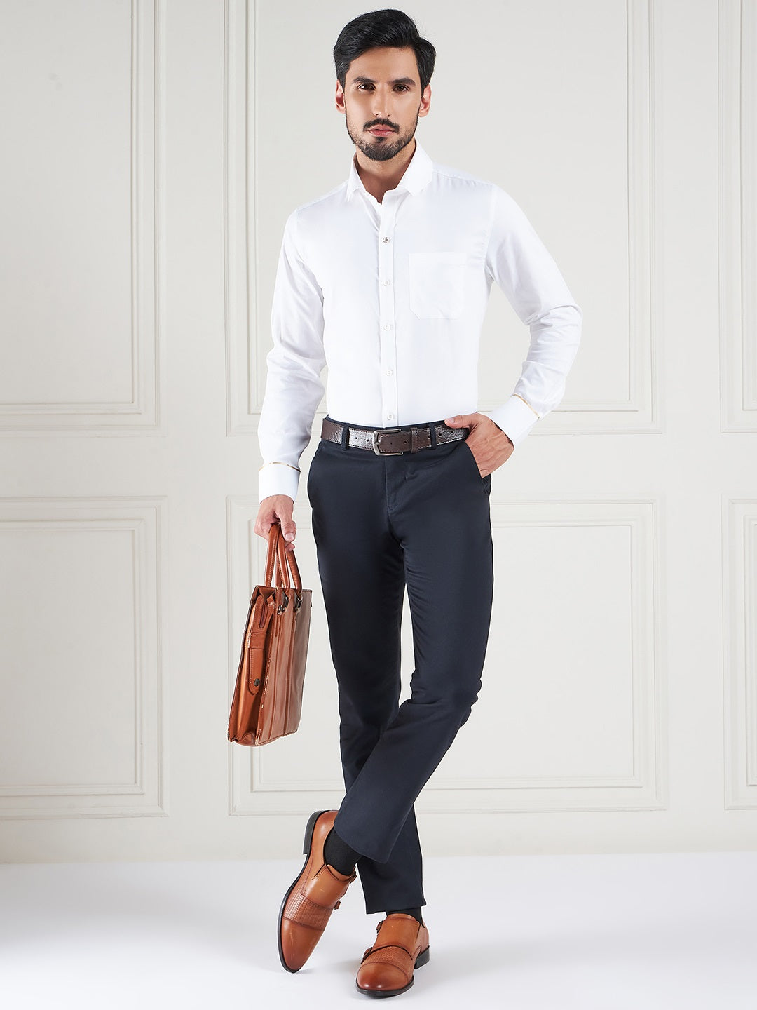 Regular Fit Solid White Shirt For Men