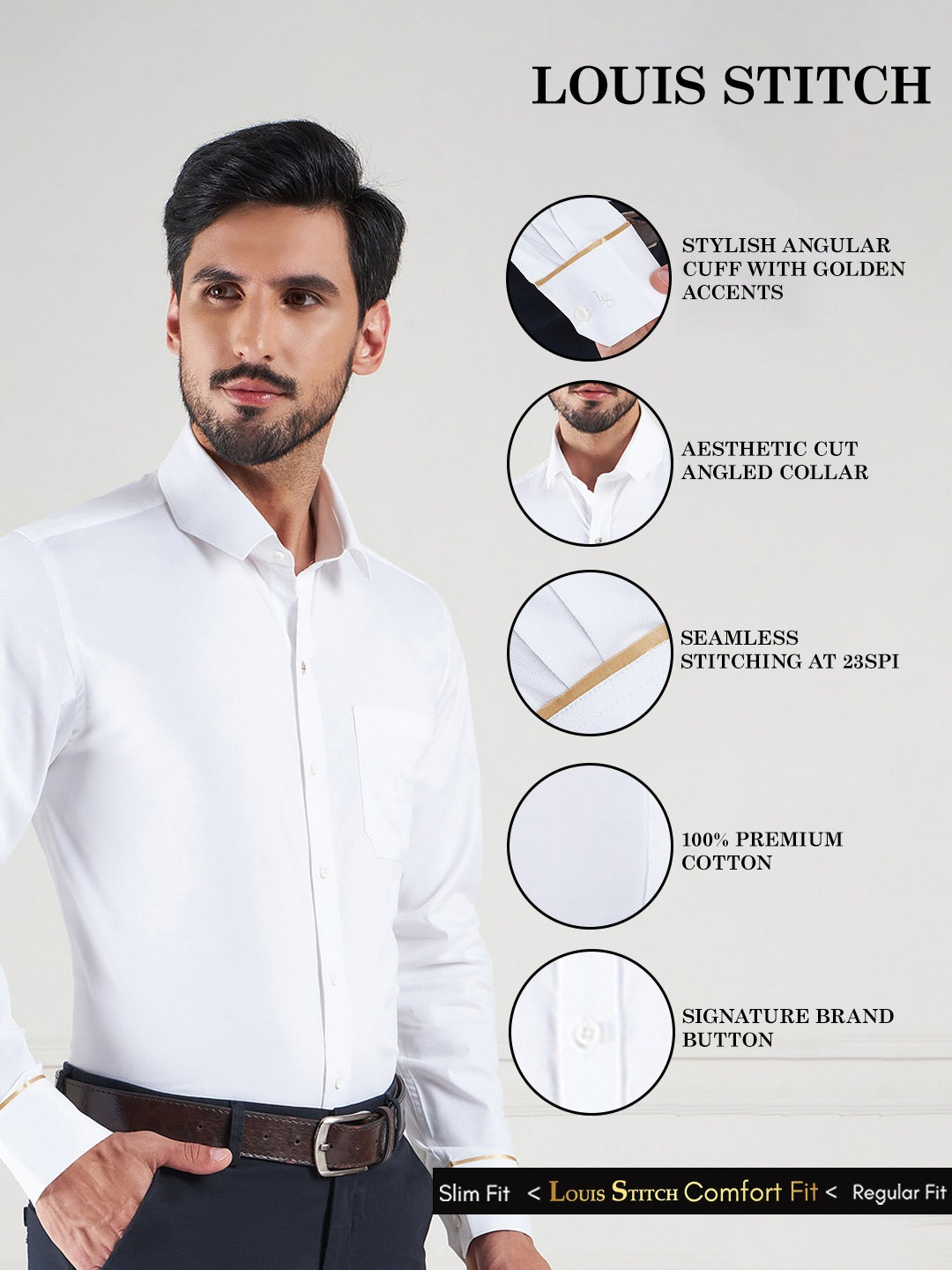 Regular Fit Solid White Shirt For Men