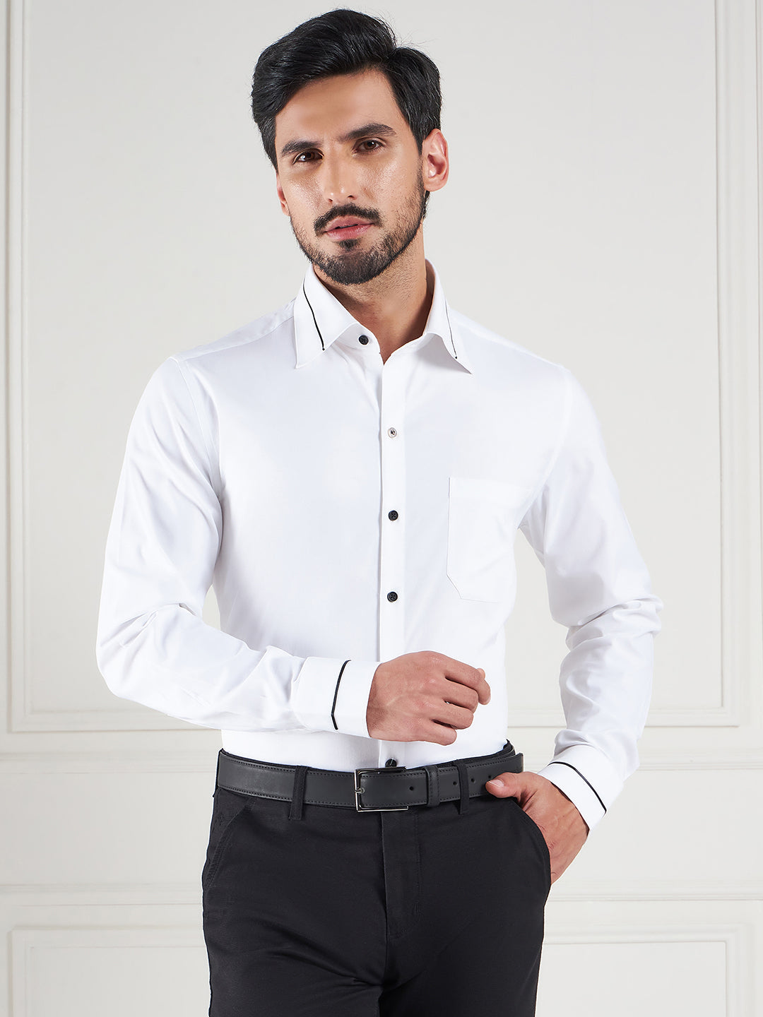 Regular Fit Solid White Shirt For Men