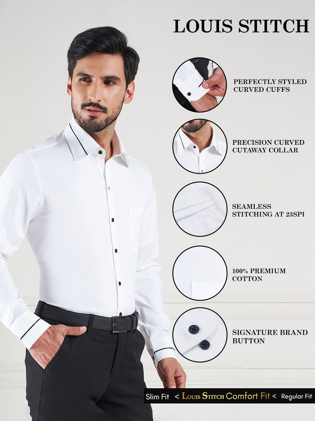 Regular Fit Solid White Shirt For Men