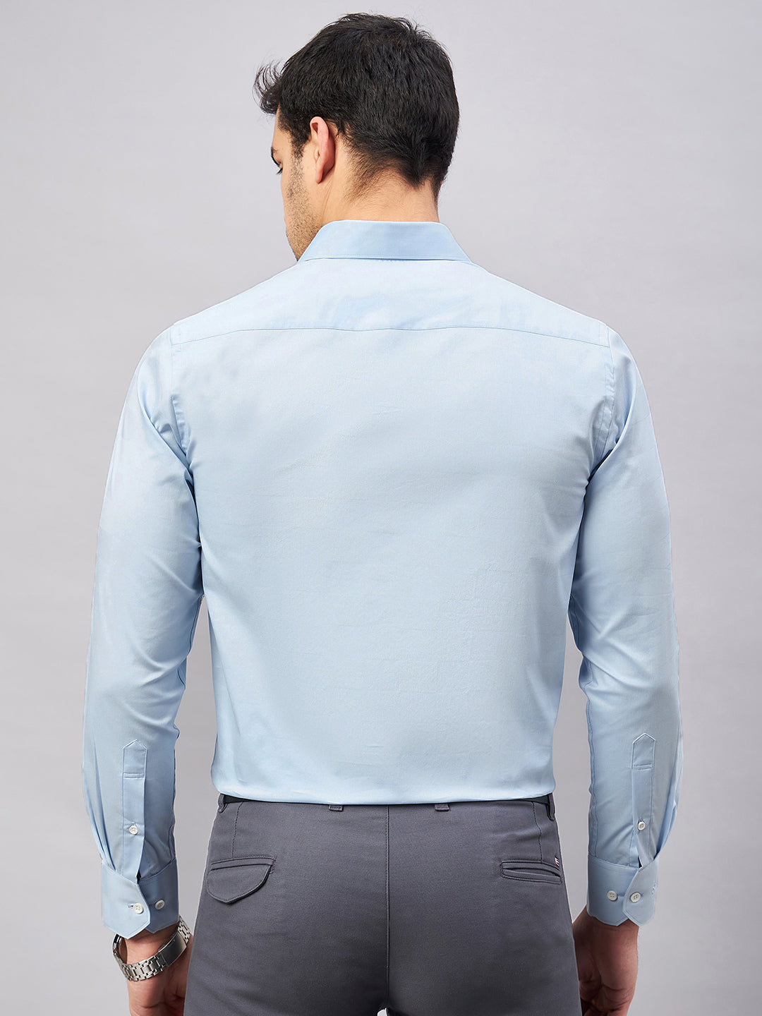 Regular Fit Semi Formal Solid Blue Shirt For Men