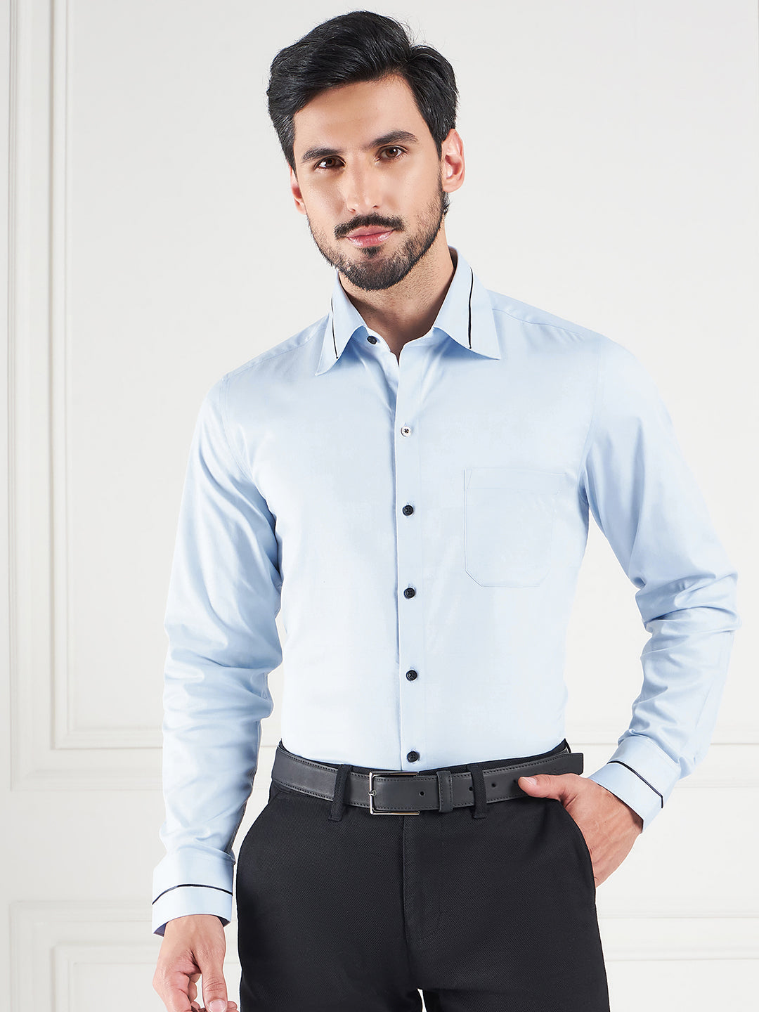 Regular Fit Solid Blue Shirt For Men