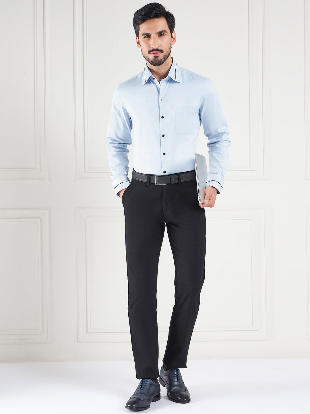 Regular Fit Solid Blue Shirt For Men