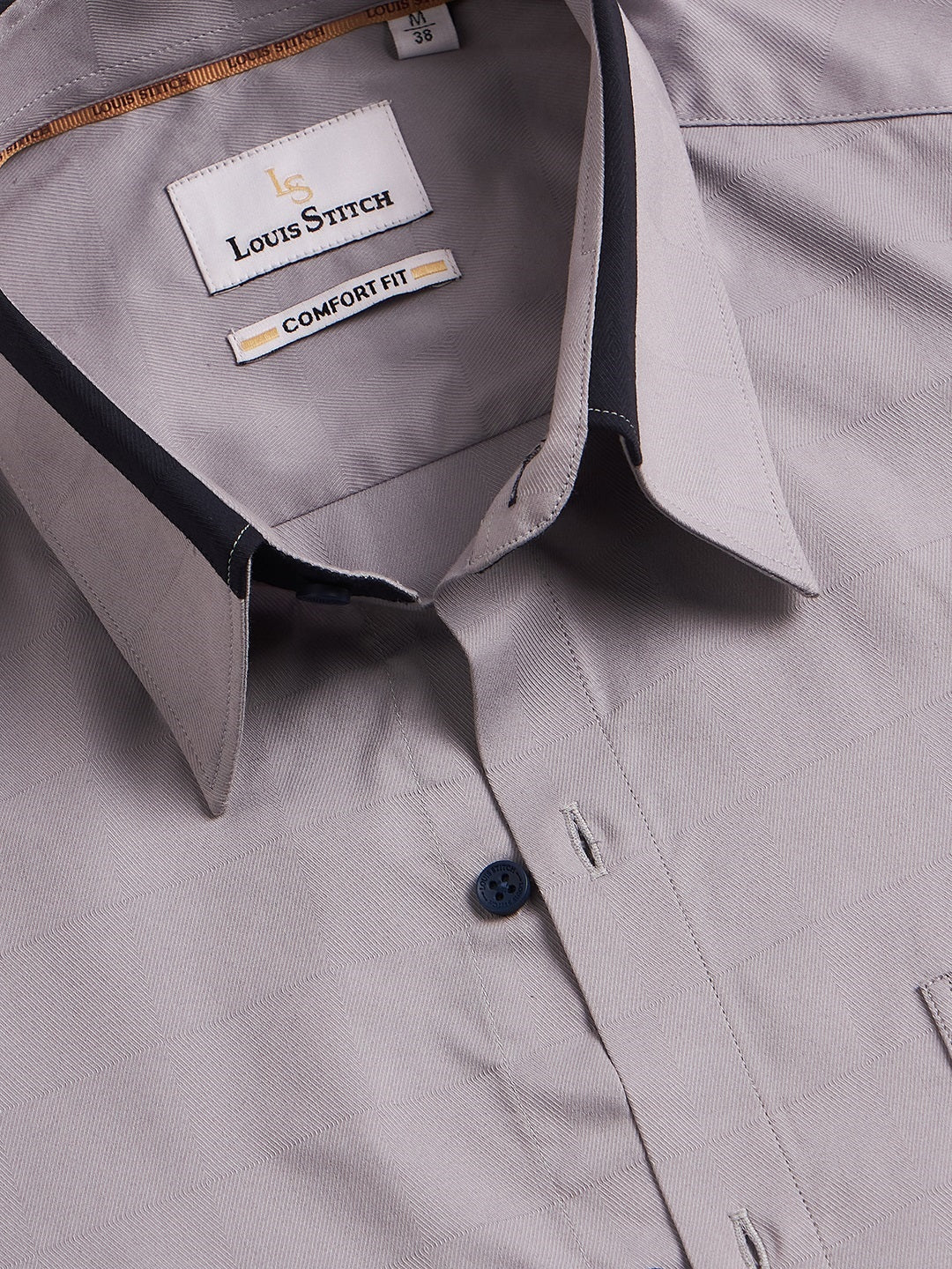 Regular Fit Formal Textured Grey Shirt For Men