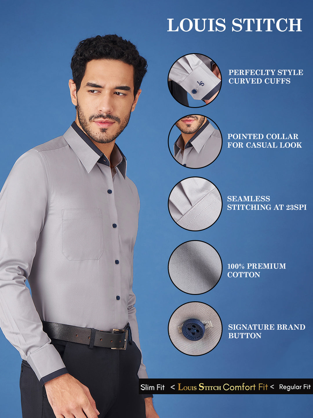 Regular Fit Formal Textured Grey Shirt For Men