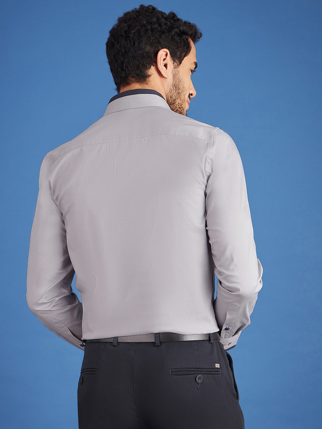 Regular Fit Formal Textured Grey Shirt For Men