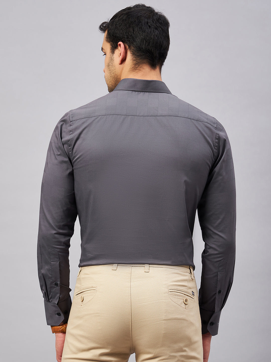 Regular Fit Semi Formal Solid Grey Shirt For Men