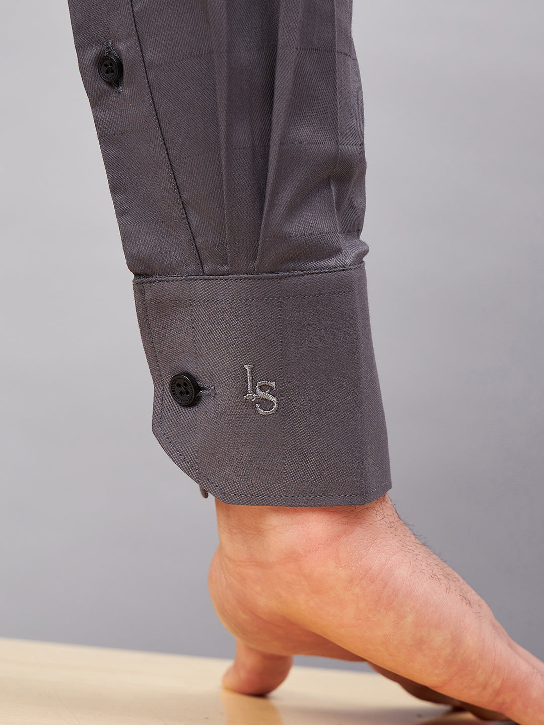 Regular Fit Semi Formal Solid Grey Shirt For Men